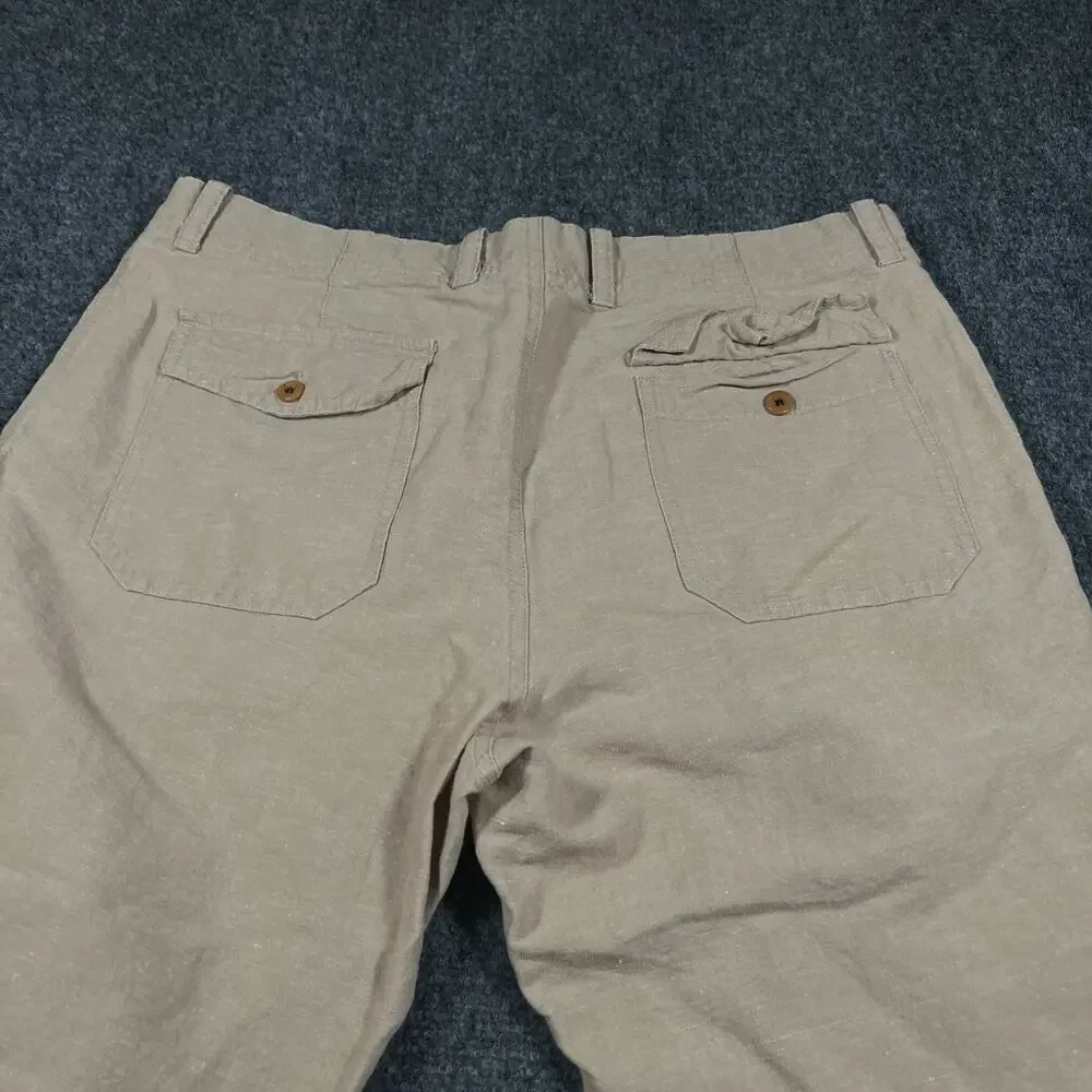 Banana Republic Relaxed Fit Tan Linen Cotton Chino Pants Mens 36x30 Drawstring
